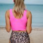 Leopard Square Neck Sleeveless Fashion Print Tankini Set