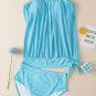 Turquoise Striped Mesh Knotted Hem Tankini Swimsuit