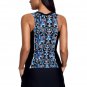 Black Geometric Print Sleeveless Zipper Racer Back Pocket Tankini Set