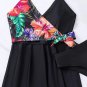 Black Floral Print Wrapped Spaghetti Straps Tankini Set