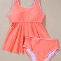 Fresh Salmon Contrast Trim Ruffled Peplum Top Tankini Swimsuit
