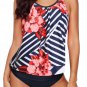 Fiery Red Floral Print Criss Cross Hollow out Tankini Swimwear