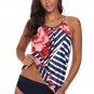 Fiery Red Floral Print Criss Cross Hollow out Tankini Swimwear