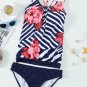 Fiery Red Floral Print Criss Cross Hollow out Tankini Swimwear