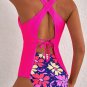 Rose V Neck Ruffled Hem Floral Bottom Tankini Set