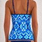 Navy Blue Abstract Print Frilled Trim Spaghetti Straps Tankini Set