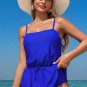 Dark Blue Bow Peplum Waist Spaghetti Straps Tankini Set