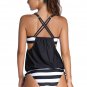 Black Layered-Style Cross Back Tankini with Triangular Briefs