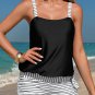 Black Striped Patchwork Side Drawstring Bottoms Tankini Set