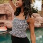 Leopard Ruffled Square Neck Peplum Swim Top