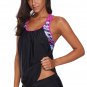 Rose Blouson Striped Printed Strappy T-Back Push up Tankini Top