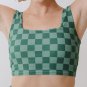 Green Checkered Print Square Neck Cropped Swim Top