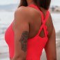 Fiery Red Scalloped Crossed Straps Cropped Bikini Top