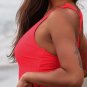 Fiery Red Scalloped Crossed Straps Cropped Bikini Top