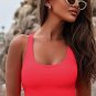 Fiery Red Scalloped Crossed Straps Cropped Bikini Top