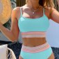Sky Blue Striped Patchwork Spaghetti Strap High Waist Bikini Swimsuit