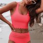 Pink Scalloped Criss Cross High Waist Bikini