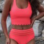 Pink Scalloped Criss Cross High Waist Bikini