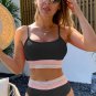 Black Striped Patchwork Spaghetti Strap High Waist Bikini Swimsuit