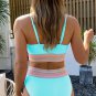Turquoise Striped Patchwork Spaghetti Strap High Waist Bikini Swimsuit