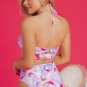 Pink Floral Printed Halter Neck High Waist Bikini