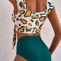 Green Leopard Print U Neck Knotted High Waist Bikini Set