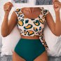 Green Leopard Print U Neck Knotted High Waist Bikini Set