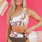 Khaki Abstract Print One Shoulder Ring Linked High Waist Bikini