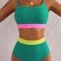 Sea Green Contrast Trim Colorblock Patchwork High Waisted Bikini