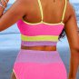 Rose Red Color Block High Waisted Sexy Bikini Set