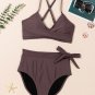 Chicory Coffee Crossed Straps Knot Side High Waist Bottom 2pcs Swimsuit