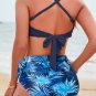 Blue Crossed Straps Knot Side High Waist Bottom 2pcs Swimsuit
