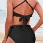 Black Crossed Straps Knot Side High Waist Bottom 2pcs Swimsuit