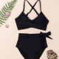 Black Crossed Straps Knot Side High Waist Bottom 2pcs Swimsuit