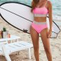 Bonbon Striped Patchwork Spaghetti Strap High Waist Bikini Swimsuit