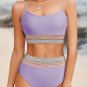 Orchid Petal Striped Patchwork Spaghetti Strap High Waist Bikini Swimsuit
