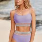 Orchid Petal Striped Patchwork Spaghetti Strap High Waist Bikini Swimsuit