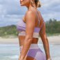 Orchid Petal Striped Patchwork Spaghetti Strap High Waist Bikini Swimsuit