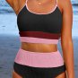 Burgundy Color Block High Waisted Sexy Bikini Set