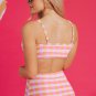 Pink 3pcs Gingham High Waist Bikini and Sarong