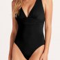 Black Deep V Neck Crossover Backless Ruched High Cut Monokini