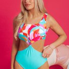 Purple Abstract Print Daring Cutout Reversible One Piece Swimsuit