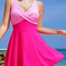 Rose Red Crisscross Straps Tie Back Flared One Piece Swimsuit