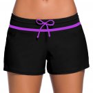 Violet Strap Trim Black Women Swim Boardshort