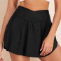 Black Solid Pocketed Crossover High Waist Swim Skort