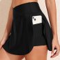 Black Solid Pocketed Crossover High Waist Swim Skort