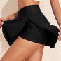 Black Solid Pocketed Crossover High Waist Swim Skort