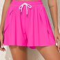 Rose Red Drawstring Elastic Waist Lined Ruffle Shorts Bikini Bottom