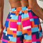 Rose Geometric Printed Drawstring Waist Beach Shorts with Pockets