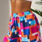 Rose Geometric Printed Drawstring Waist Beach Shorts with Pockets